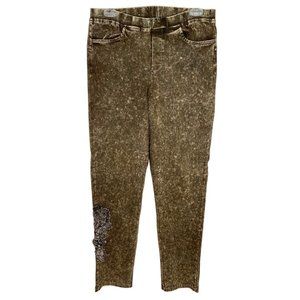 Impulse California Women's Pull On Pants Size Large Stretch Embroidered Brown‎